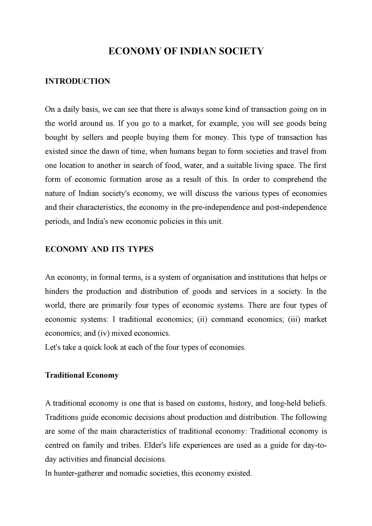 introduction to indian economy essay