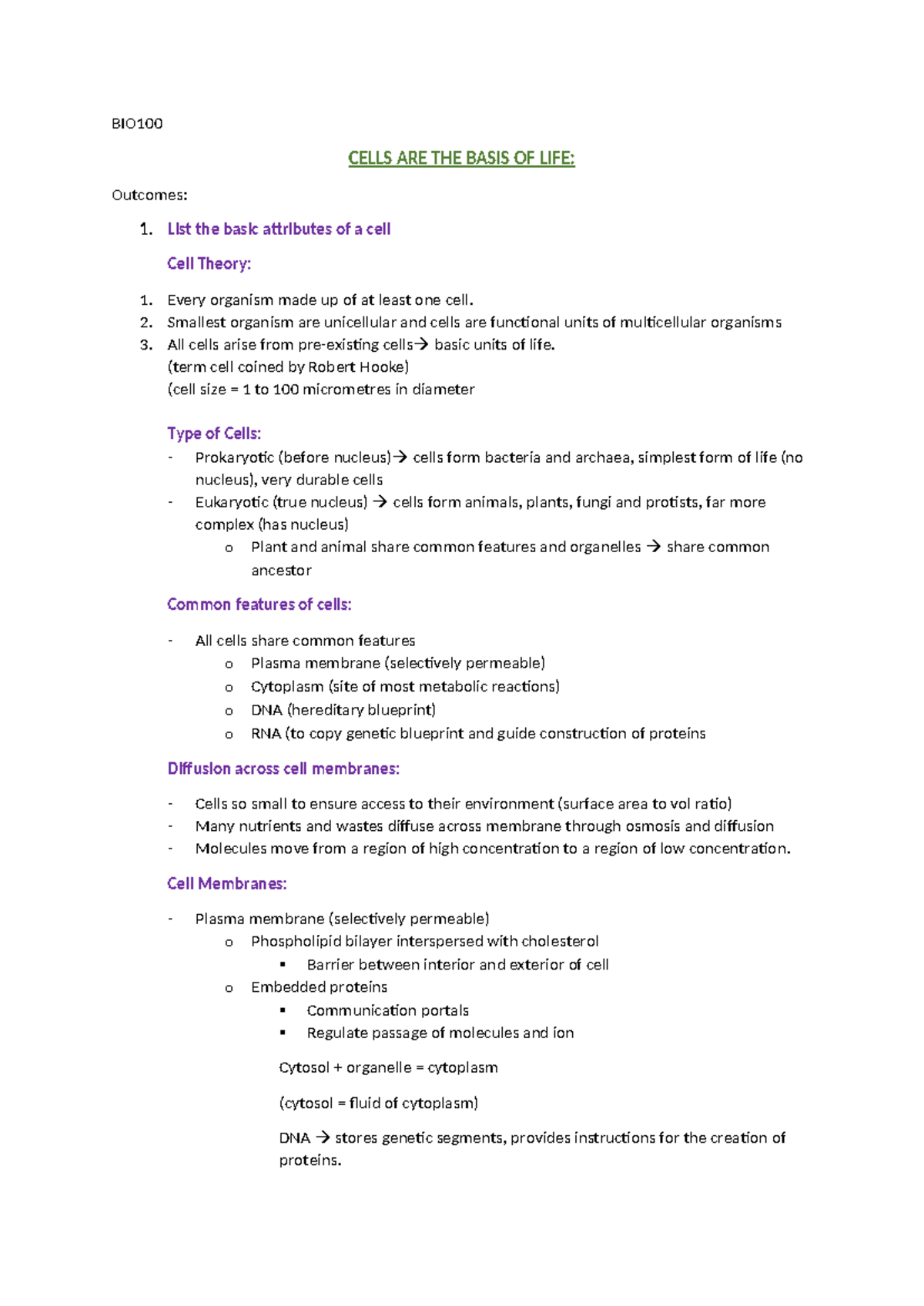 1.B. Cells Basis OF LIFE - BIO CELLS ARE THE BASIS OF LIFE: Outcomes: 1 ...