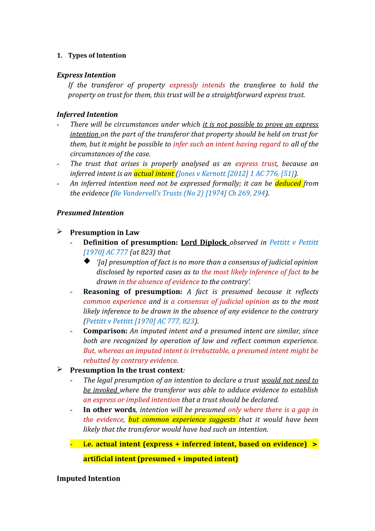 5 - common intention trust - 1. Types of Intention Express Intention If ...