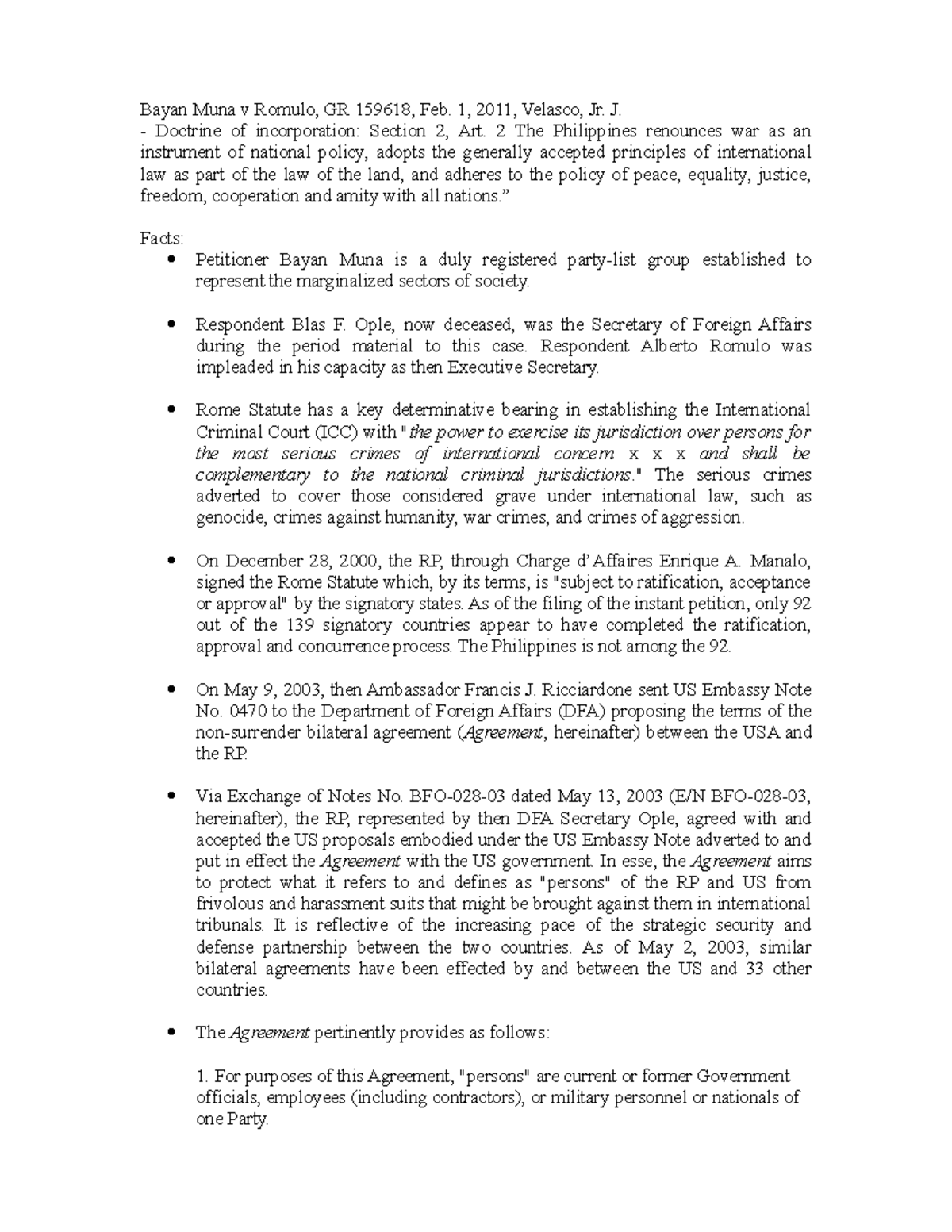 101606410 Bayan Muna v Romulo - Bayan Muna v Romulo, GR 159618, Feb. 1 ...