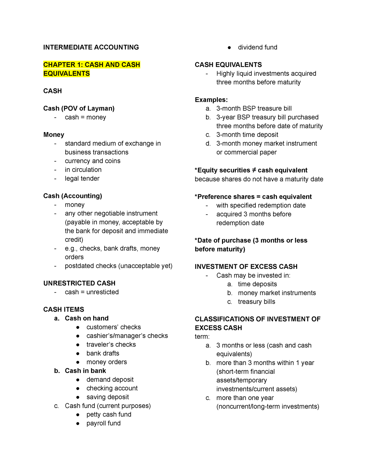 Intermediate Accounting - INTERMEDIATE ACCOUNTING CHAPTER 1: CASH AND ...