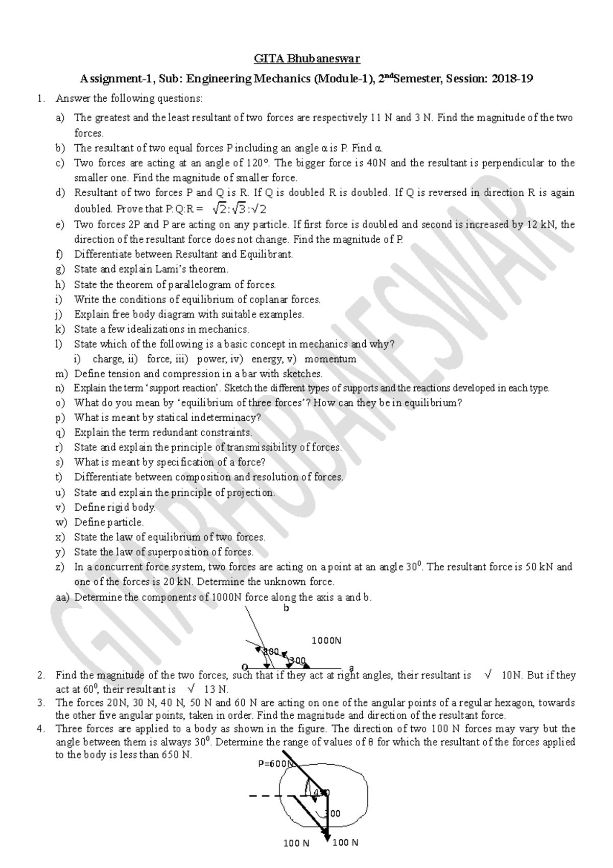 engineering mechanics assignment questions