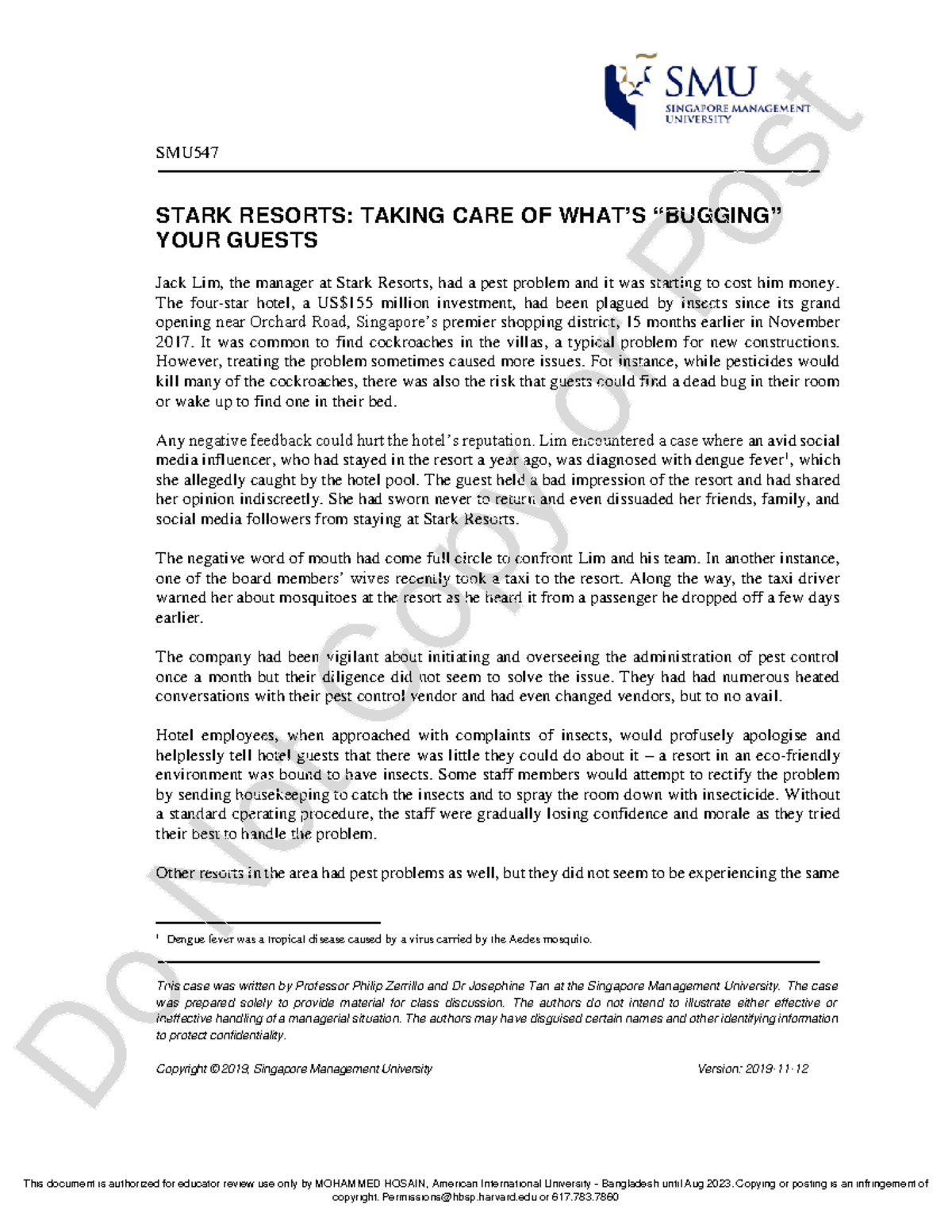 Stark Resorts coursework - SMU STARK RESORTS: TAKING CARE OF WHAT’S ...