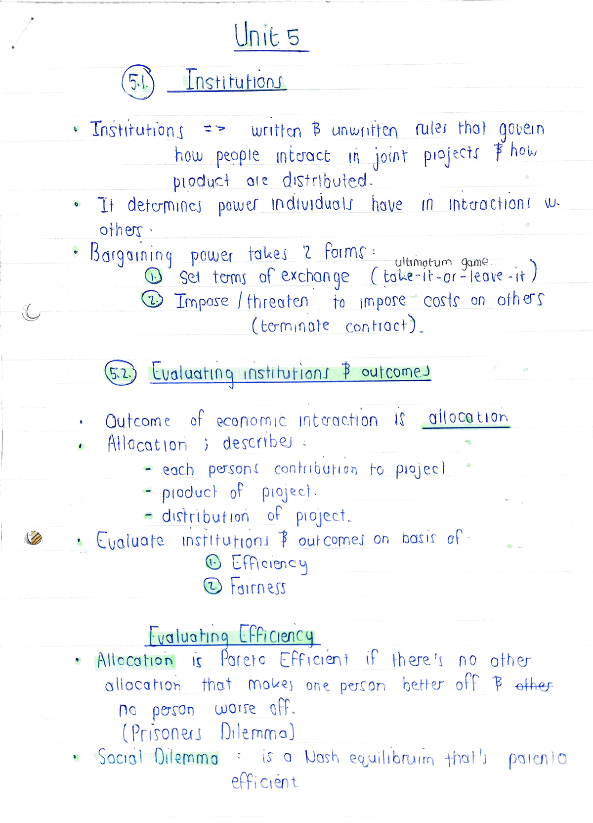 Unit 5 Notes - Unit 5 Lnstituti0nJ Lnstttutions Written B Unwntten Ules ...