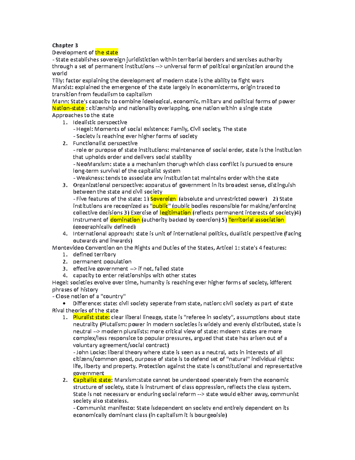 Heywood Chap. 3 And 4 Summaries - Chapter 3 Development Of The State 