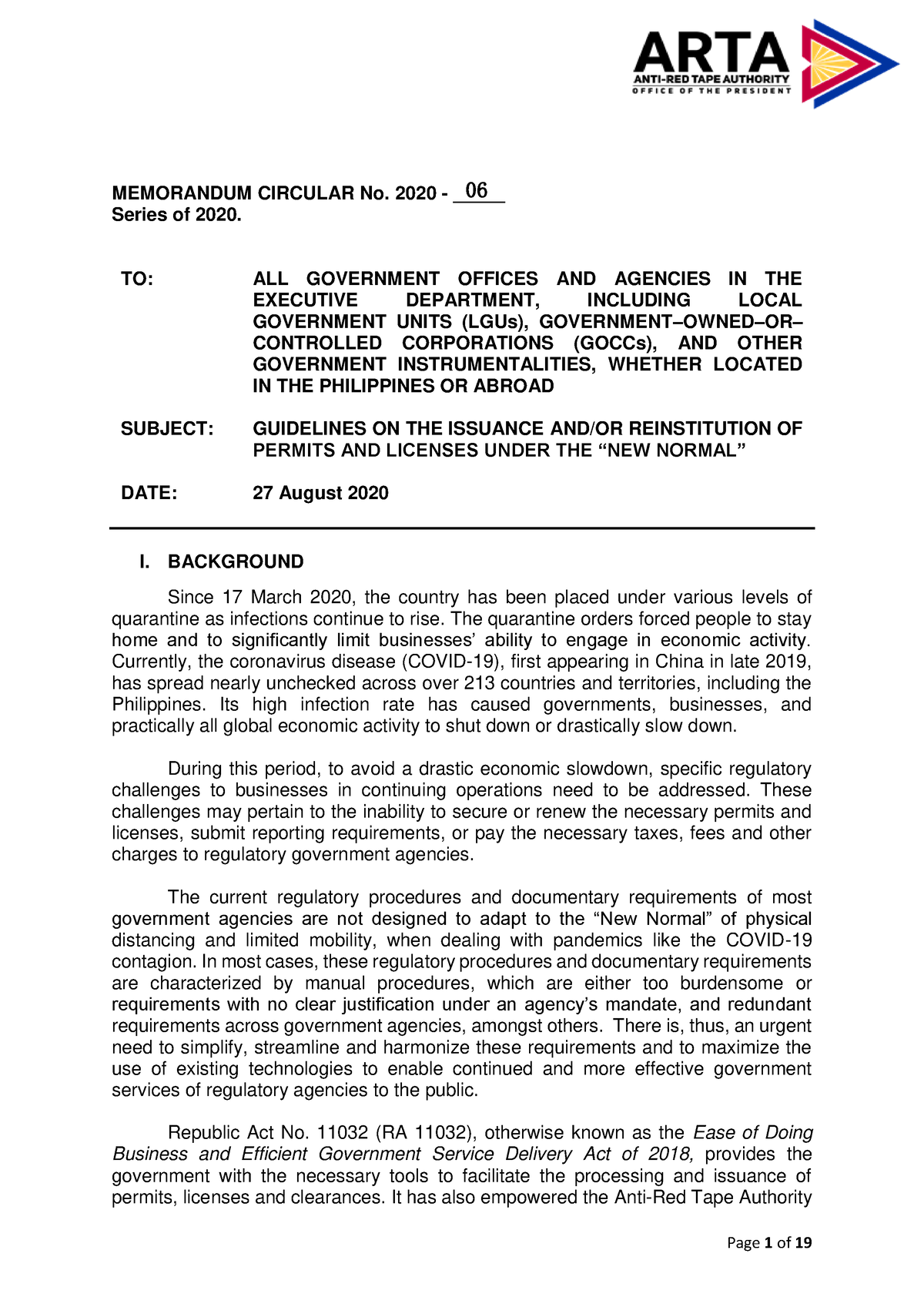 ARTA MC 06-2020 - This Contains Memorandum Circular From ARTA ...