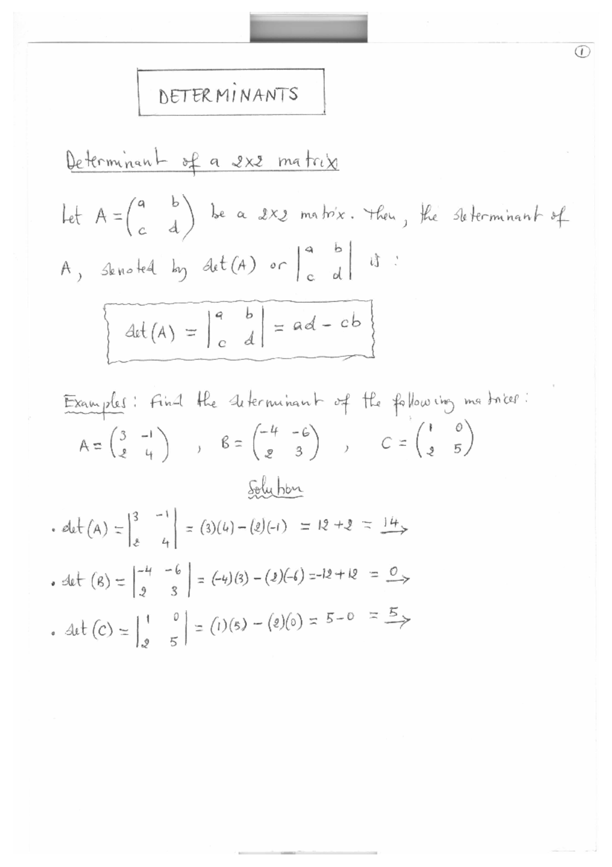 Handwritten Notes - Determinants - CD \ fJ£T~Mi NA-NTS ( q b) , Let A ...