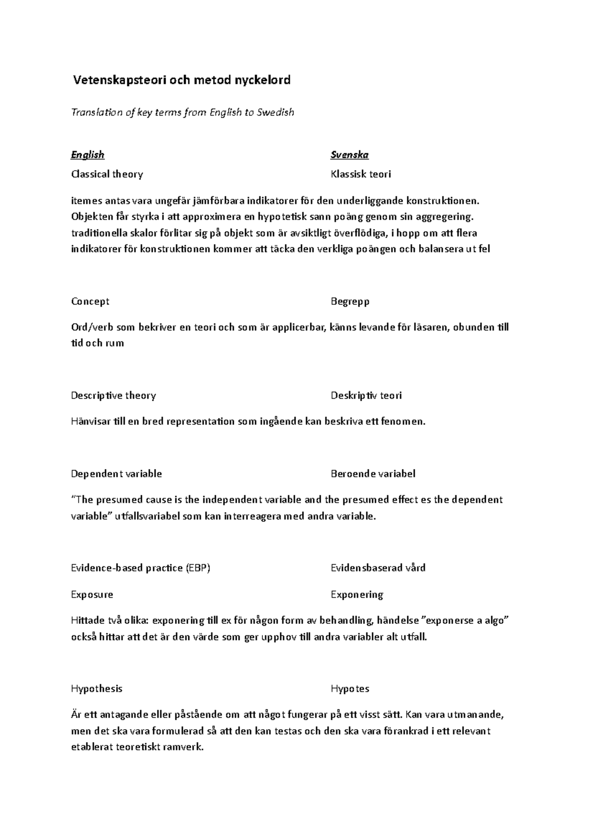 Vetenskapsteori.key Terms - Vetenskapsteori Och Metod Nyckelord ...