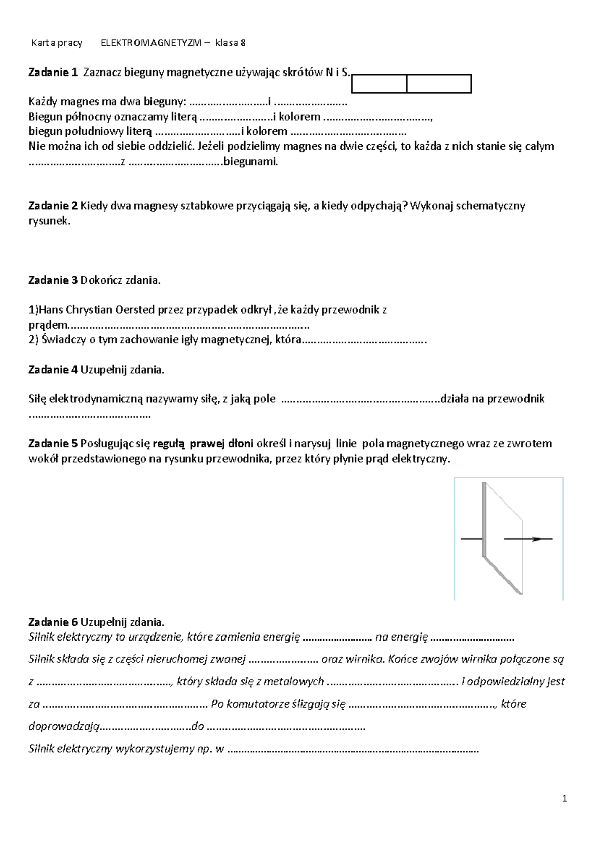 Karta pracy elektromagnetyzm - Karta pracy ELEKTROMAGNETYZM – klasa 8 1