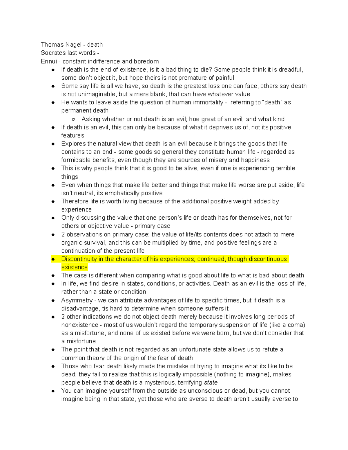 Lecture notes on the concept of death Thomas Nagel death Socrates