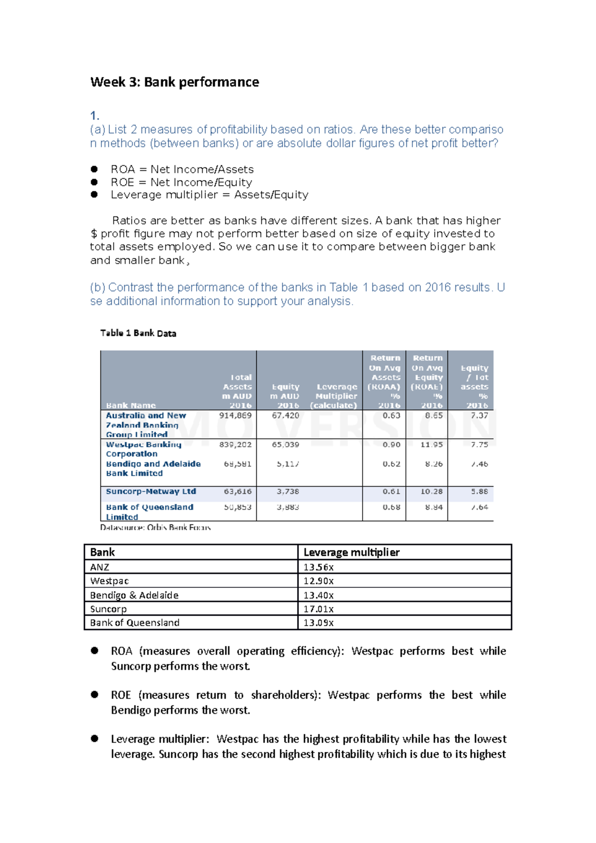 Week 3：Bank performance - Week 3: Bank performance 1. - Studocu