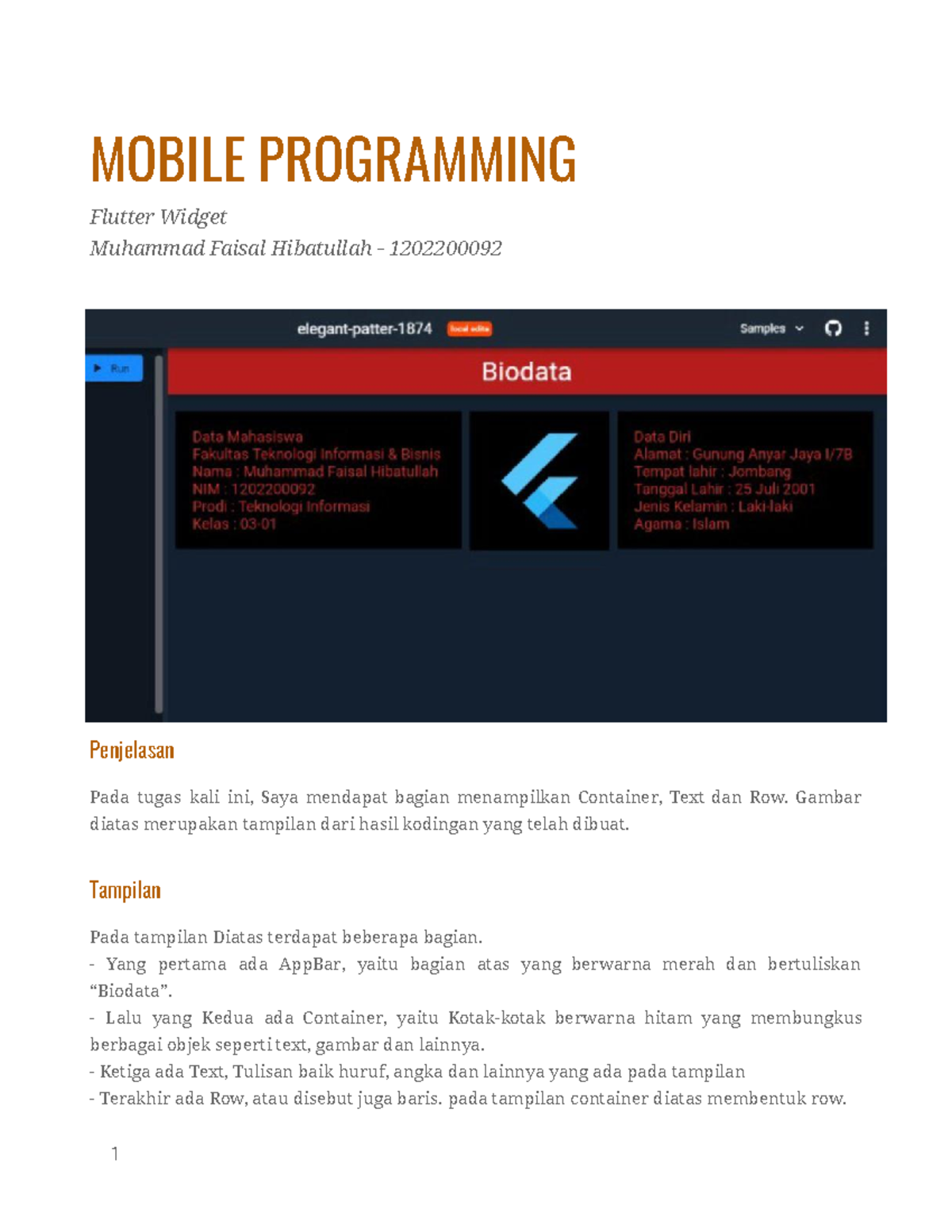 Flutter Widget Coding PBB - MOBILE PROGRAMMING Flutter Widget Muhammad ...