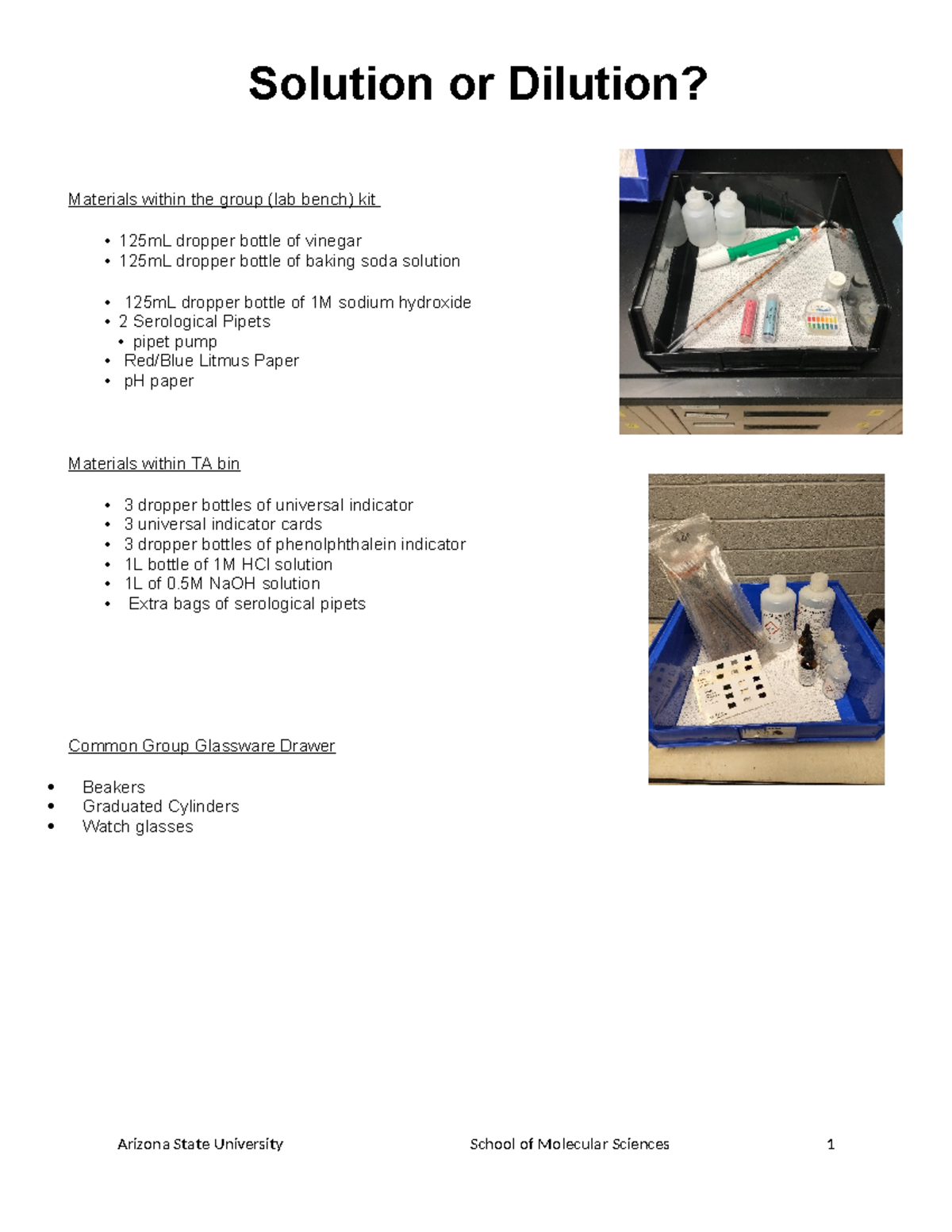 Solution and Dilution Lab101 S24 Solution or Dilution? Materials