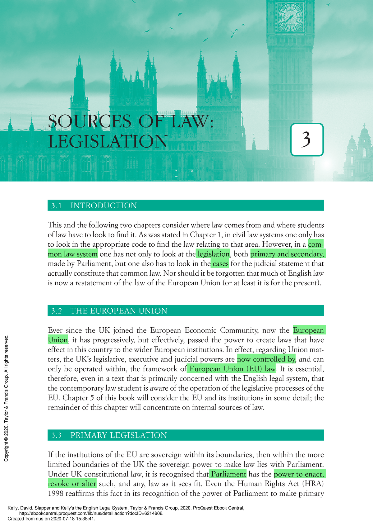 SK 3 - Legislation - Slapper Kelly - SOURCES OF LAW: LEGISLATION 3 3 ...