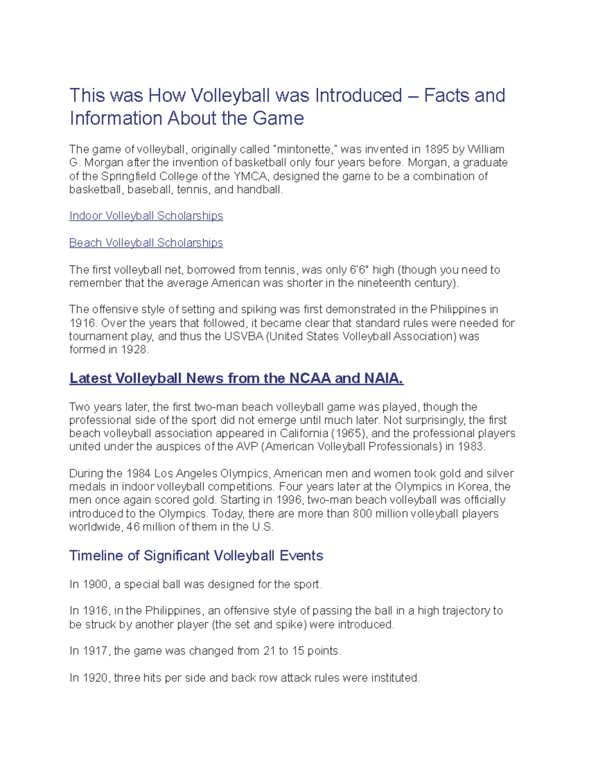 HistoryofVolleyball This was How Volleyball was Introduced Facts and Information About the