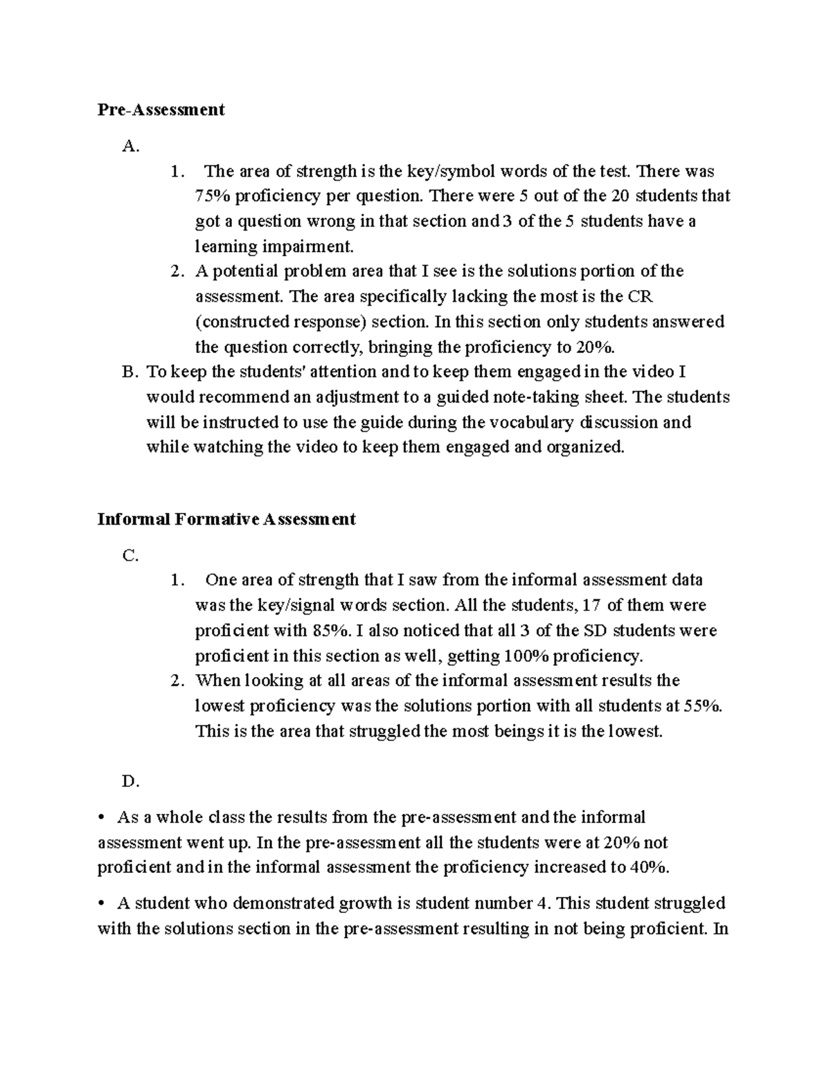 D093 - Task 2. Evaluating Learning and Instruction - Pre-Assessment A ...