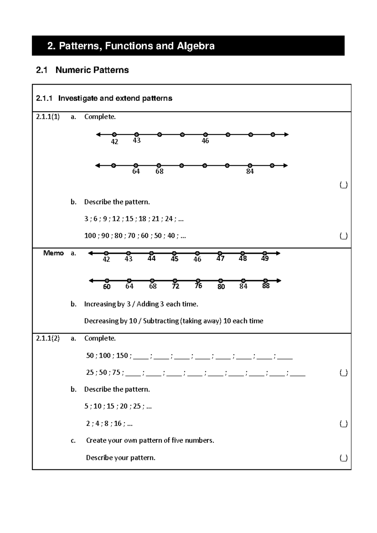 Patterns Functions Algebra - 2. Patterns, Functions and Algebra 2 .1 ...