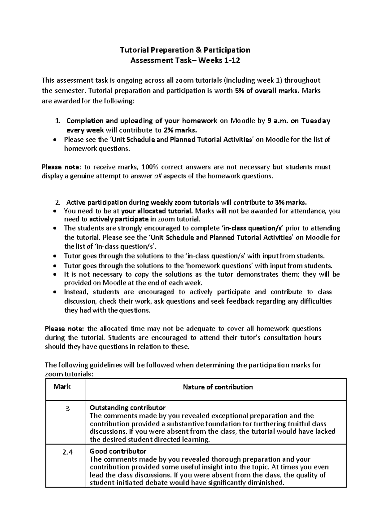Tutorial preparation and participation assessment task - Warning: TT ...