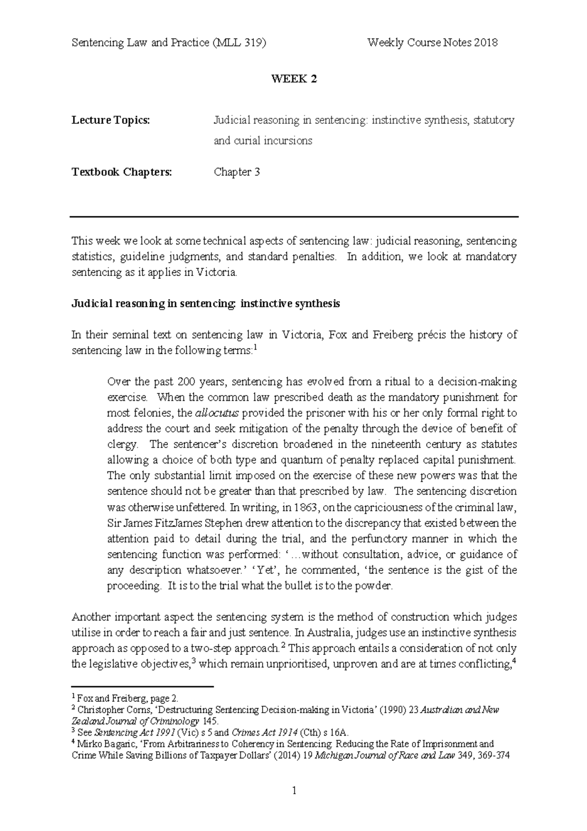 Sentencing Notes - Week 2 - Sentencing Law and Practice (MLL 319 ...