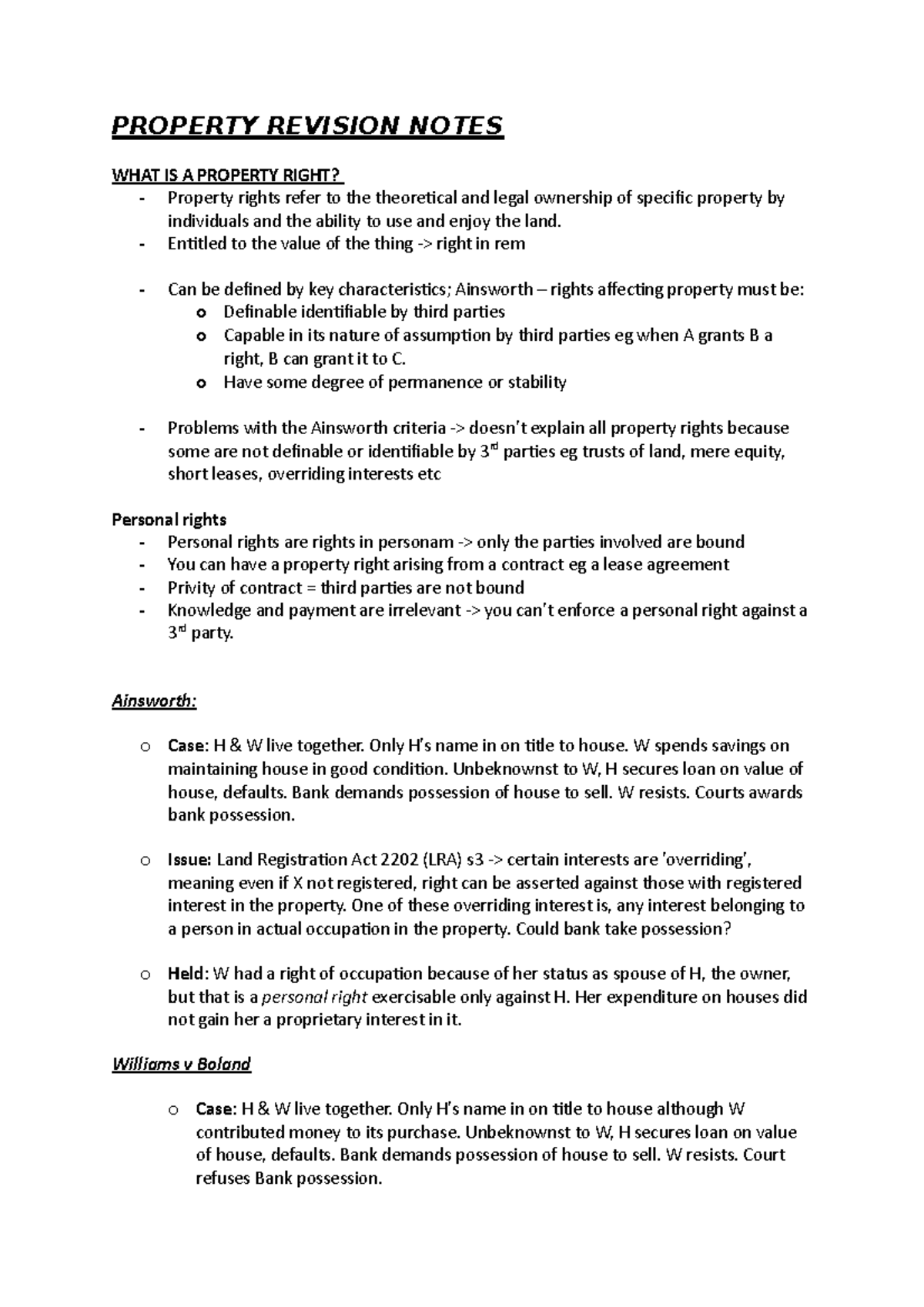 Property Law Revision Notes PROPERTY REVISION NOTES WHAT IS A