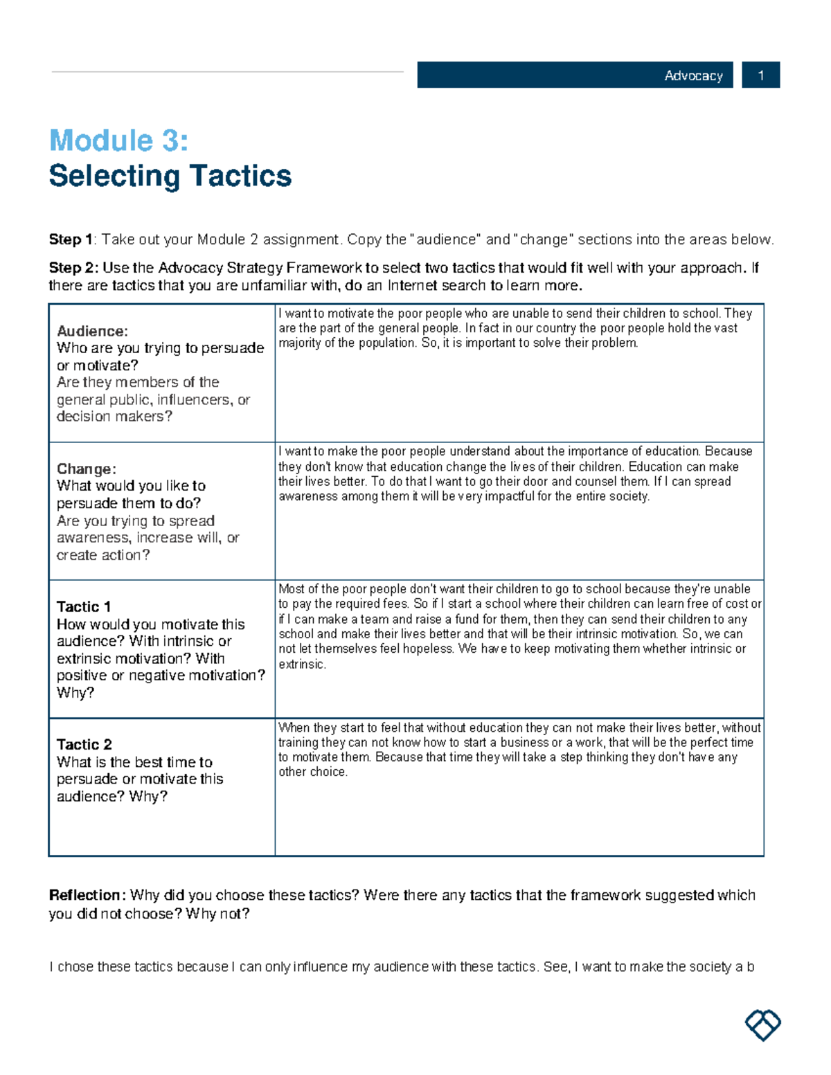 Module+3+Advocacy 2 - Module+3+Advocacy 2 - Advocacy 1 Step 1: Take out ...