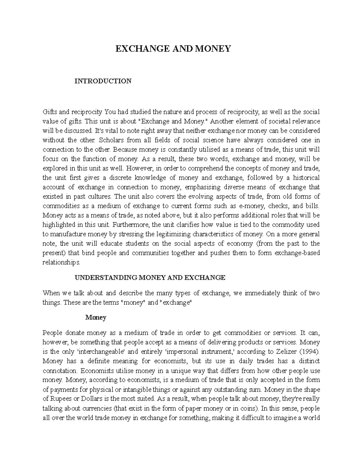 Exchange AND Money - Lecture notes 8 - EXCHANGE AND MONEY INTRODUCTION ...