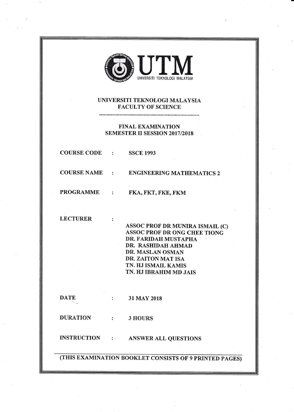 final-exam-math-2-ffihtm-universiti-teknologi-malaysia-faculty-of