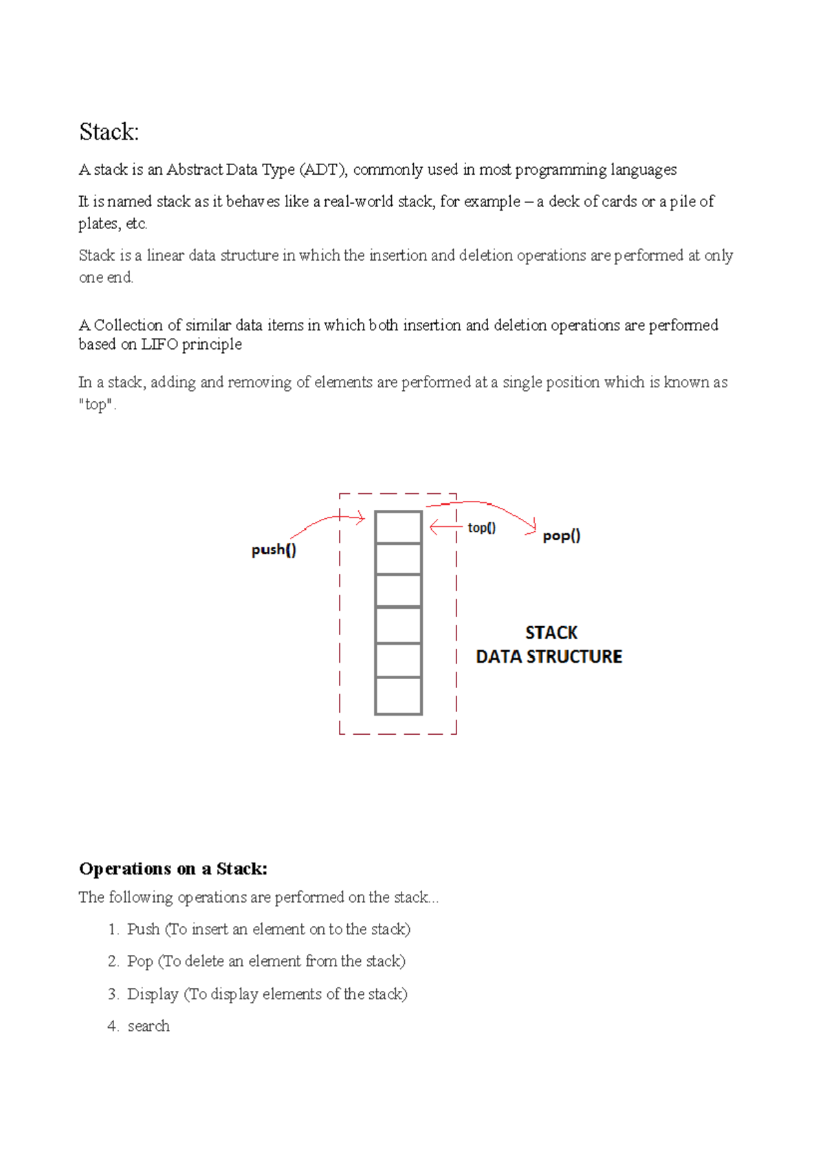 Dsunit-IStack Notes - Data Structures - Stack: A stack is an Abstract ...