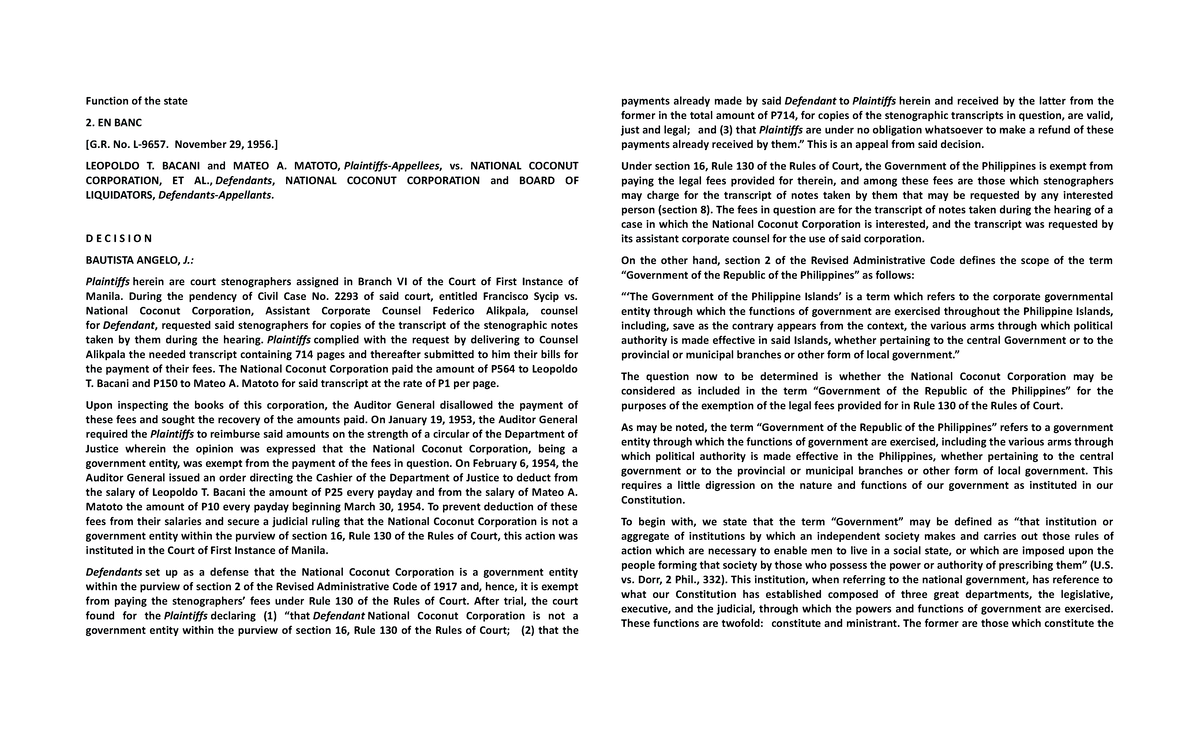 Consti law cases - none - Function of the state EN BANC [G. No. L-9657 ...