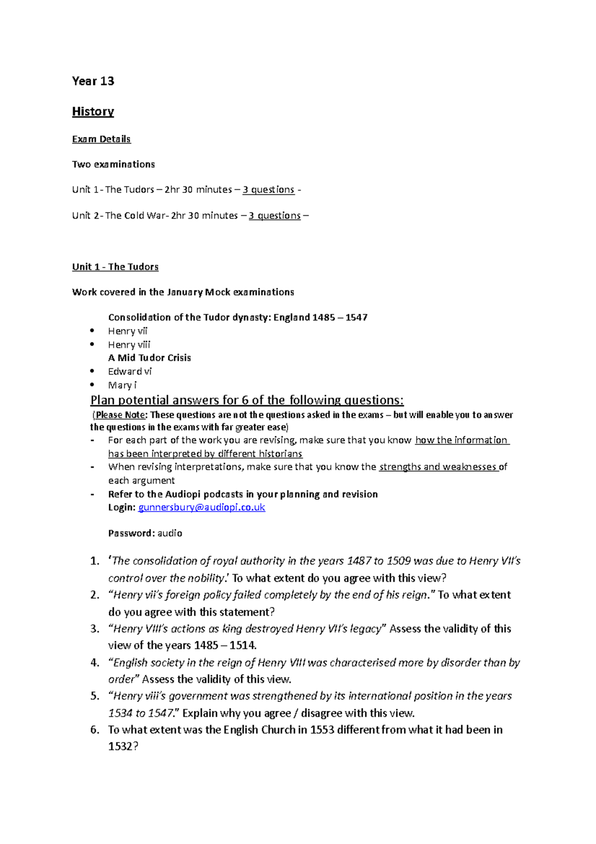 Year 13Janexam - y13 - Year 13 History Exam Details Two examinations ...