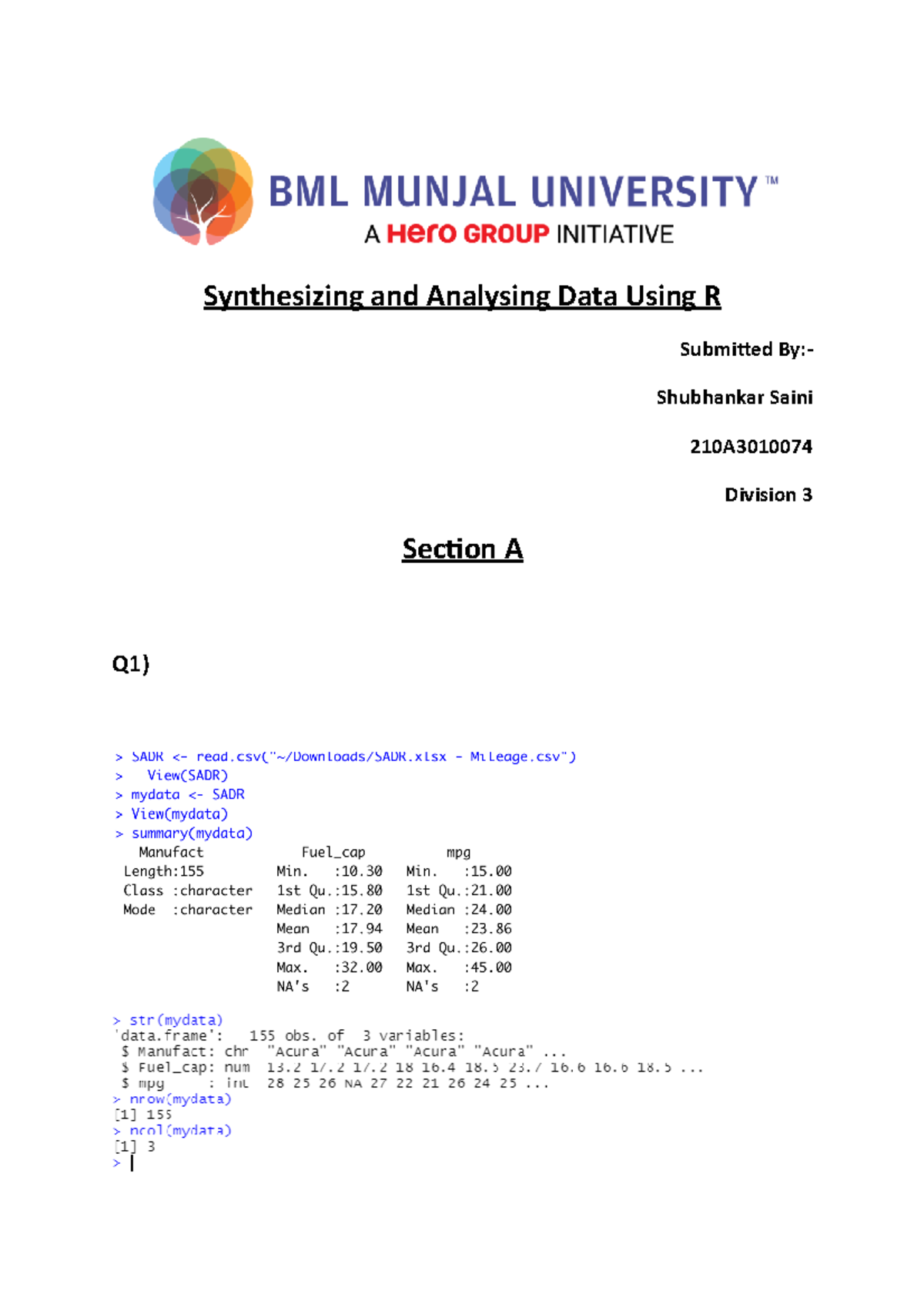 assignment statement r