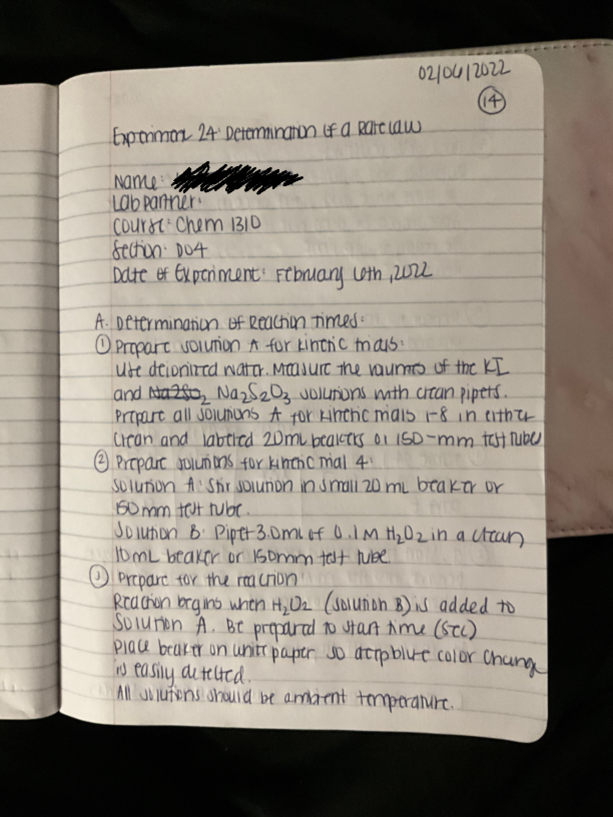 Experiment 24 Pre Lab Notebook - pufou Wee G borane Determinanda Rare ...
