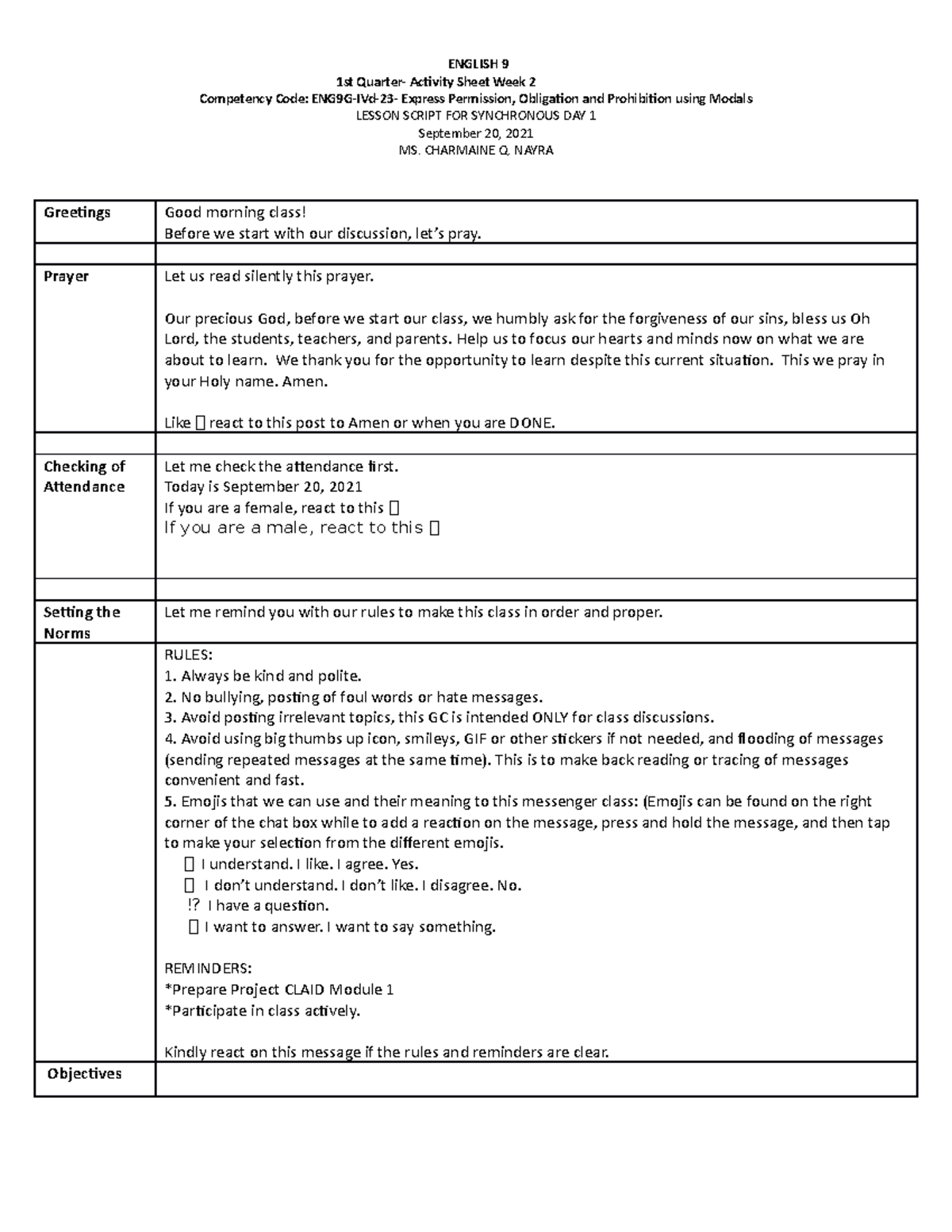 Script Week 2 Module 1 English 9 Ms - 1st Quarter- Activity Sheet Week ...