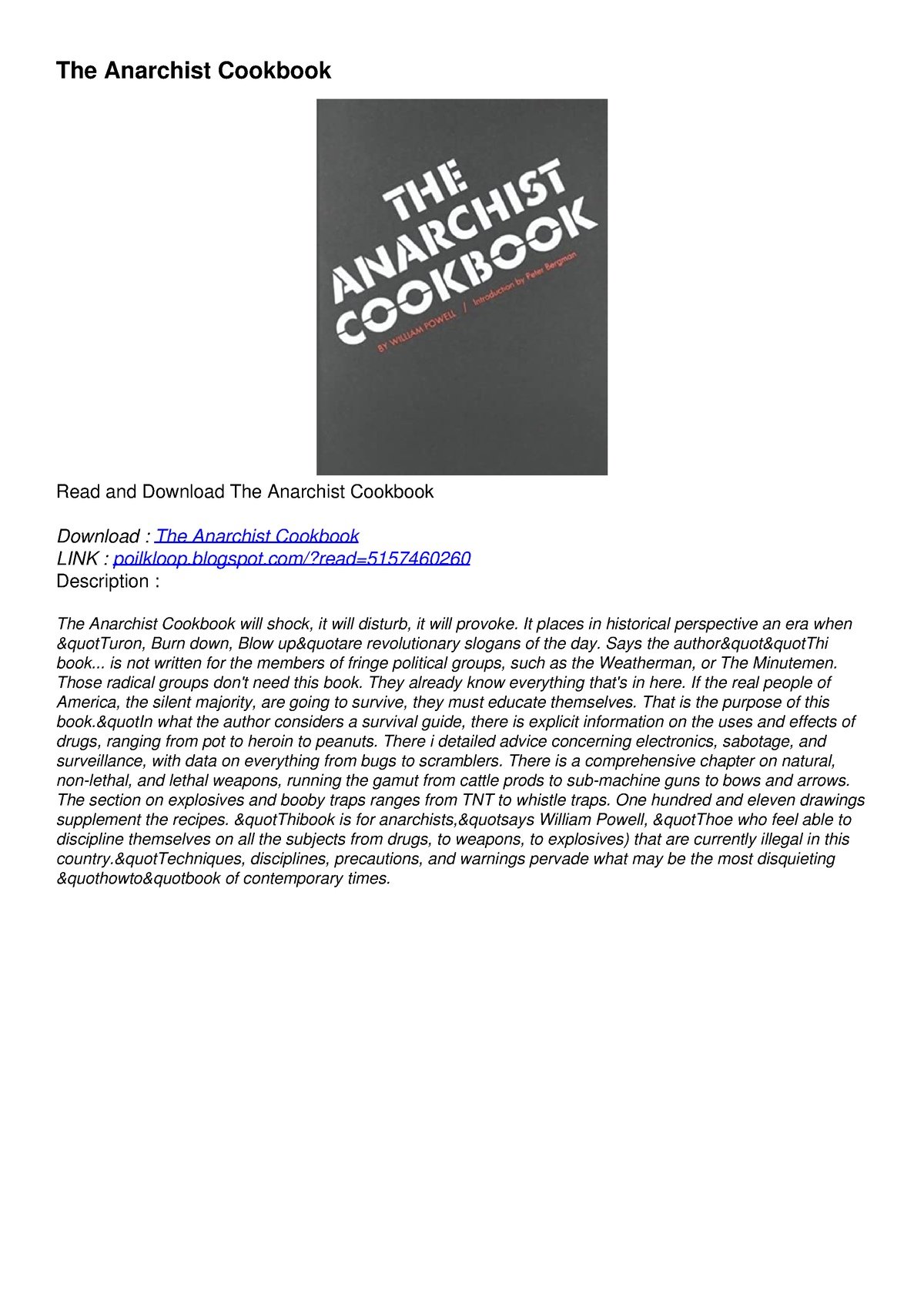 READ/DOWNLOAD The Anarchist Cookbook free - The Anarchist Cookbook Read