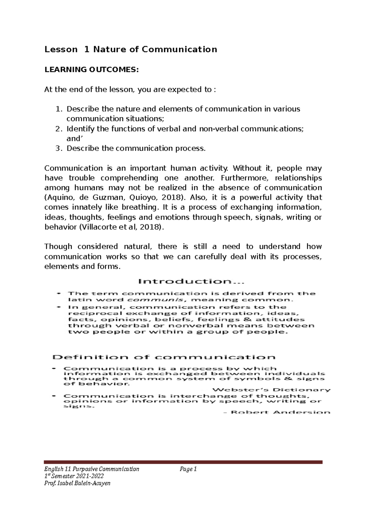 Lesson 1 Nature of Communication - Lesson 1 Nature of Communication ...