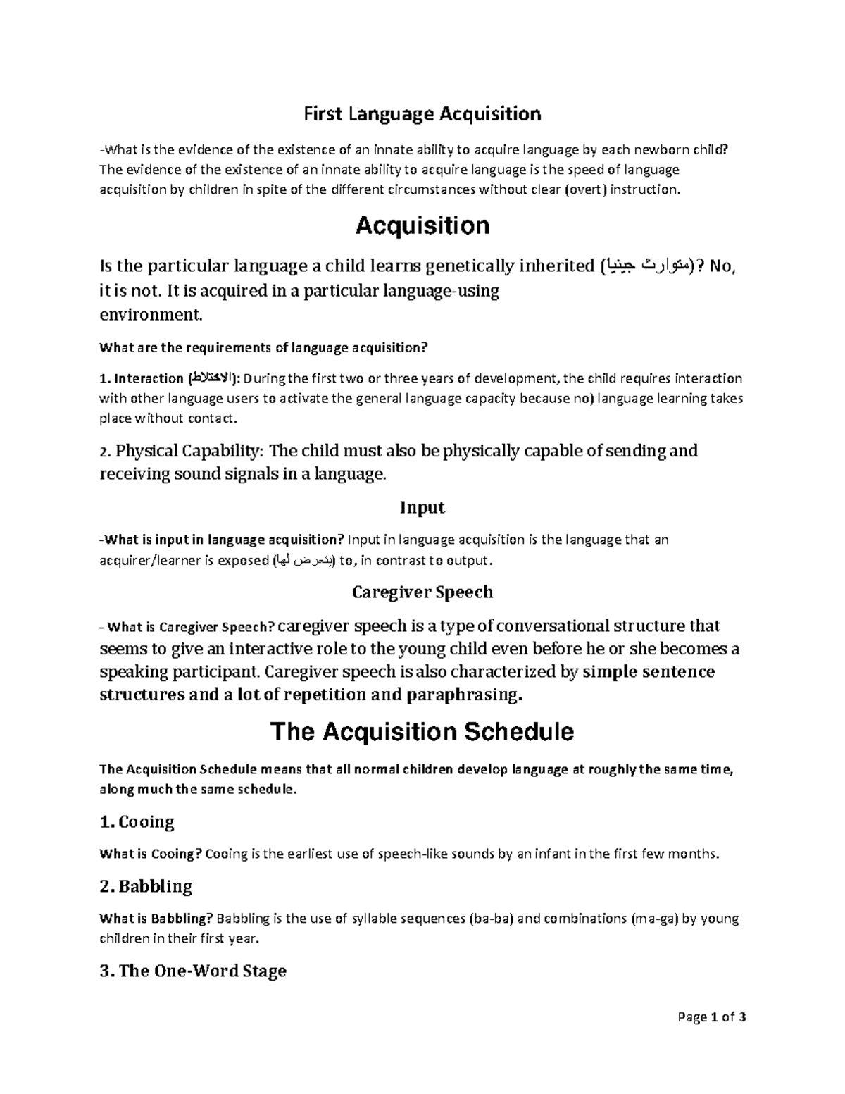 First Language Acquisition - Page 1 of 3 First Language Acquisition ...