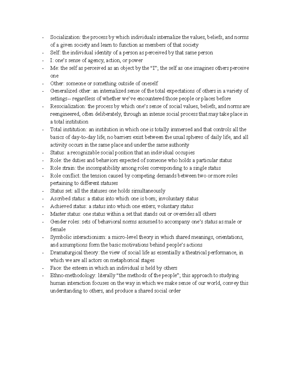 Soc 001 ch 4 - notes from online lecture - Socialization: the process ...