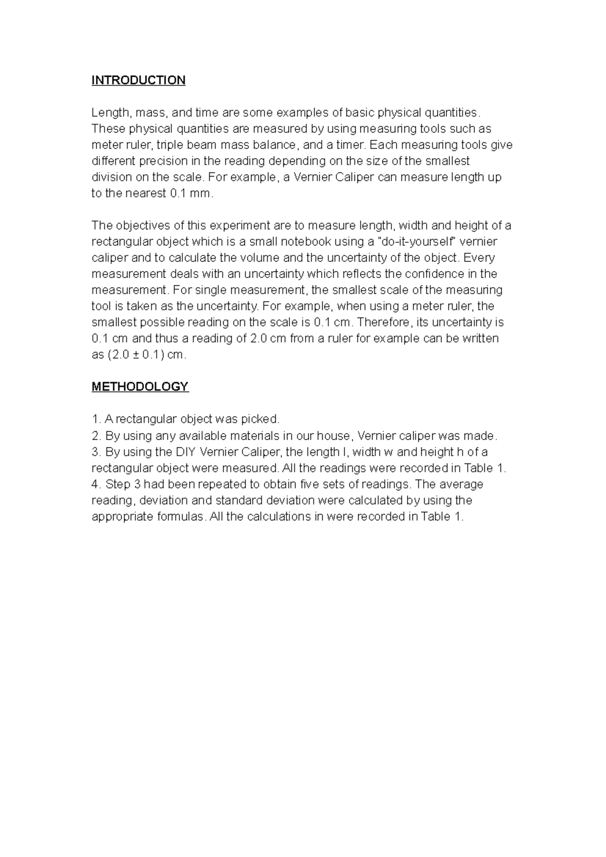 Introduction of lab report - INTRODUCTION Length, mass, and time are ...
