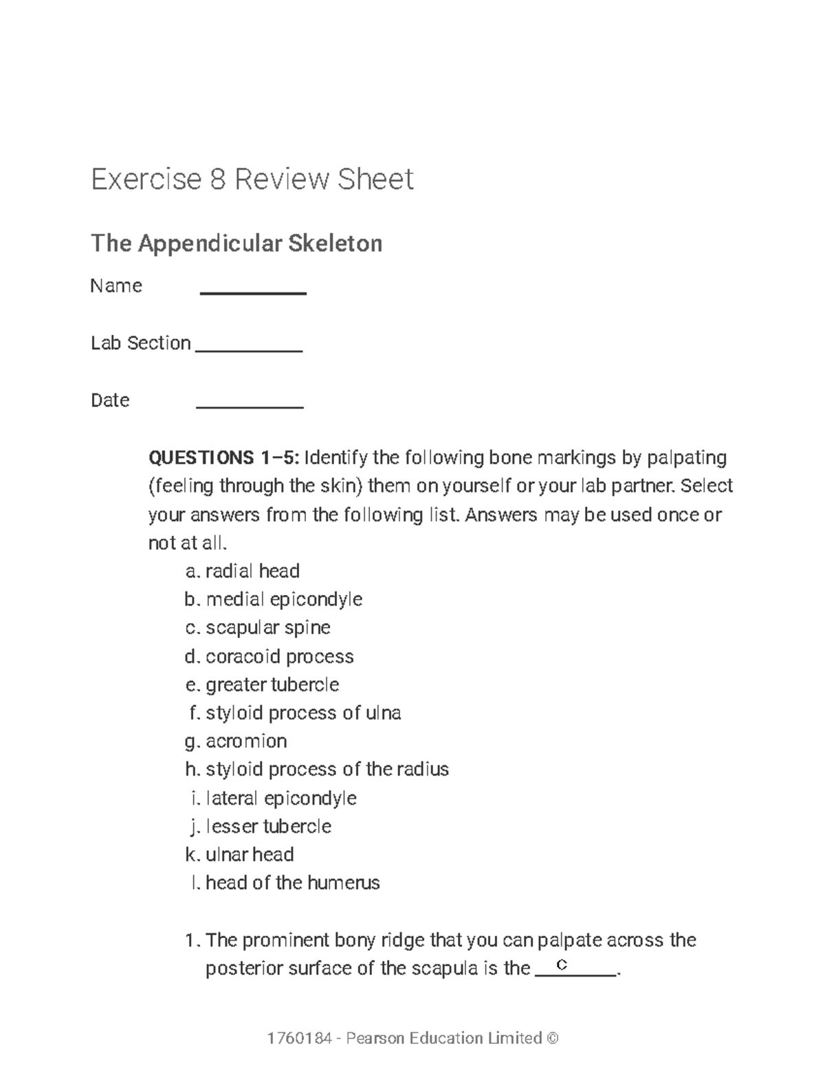 Lab 8 - Completed Lab Assignment - Exercise 8 Review Sheet The ...