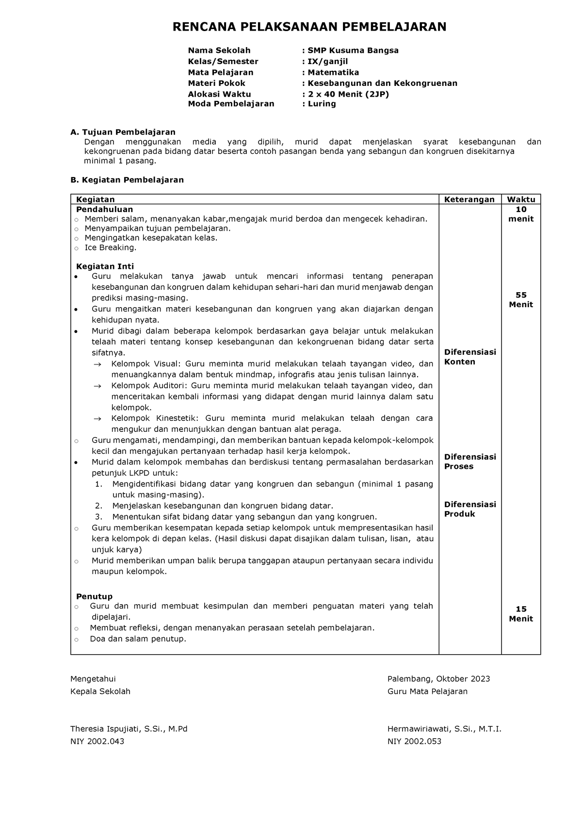 Contoh RPP - RPP - RENCANA PELAKSANAAN PEMBELAJARAN Nama Sekolah : SMP ...