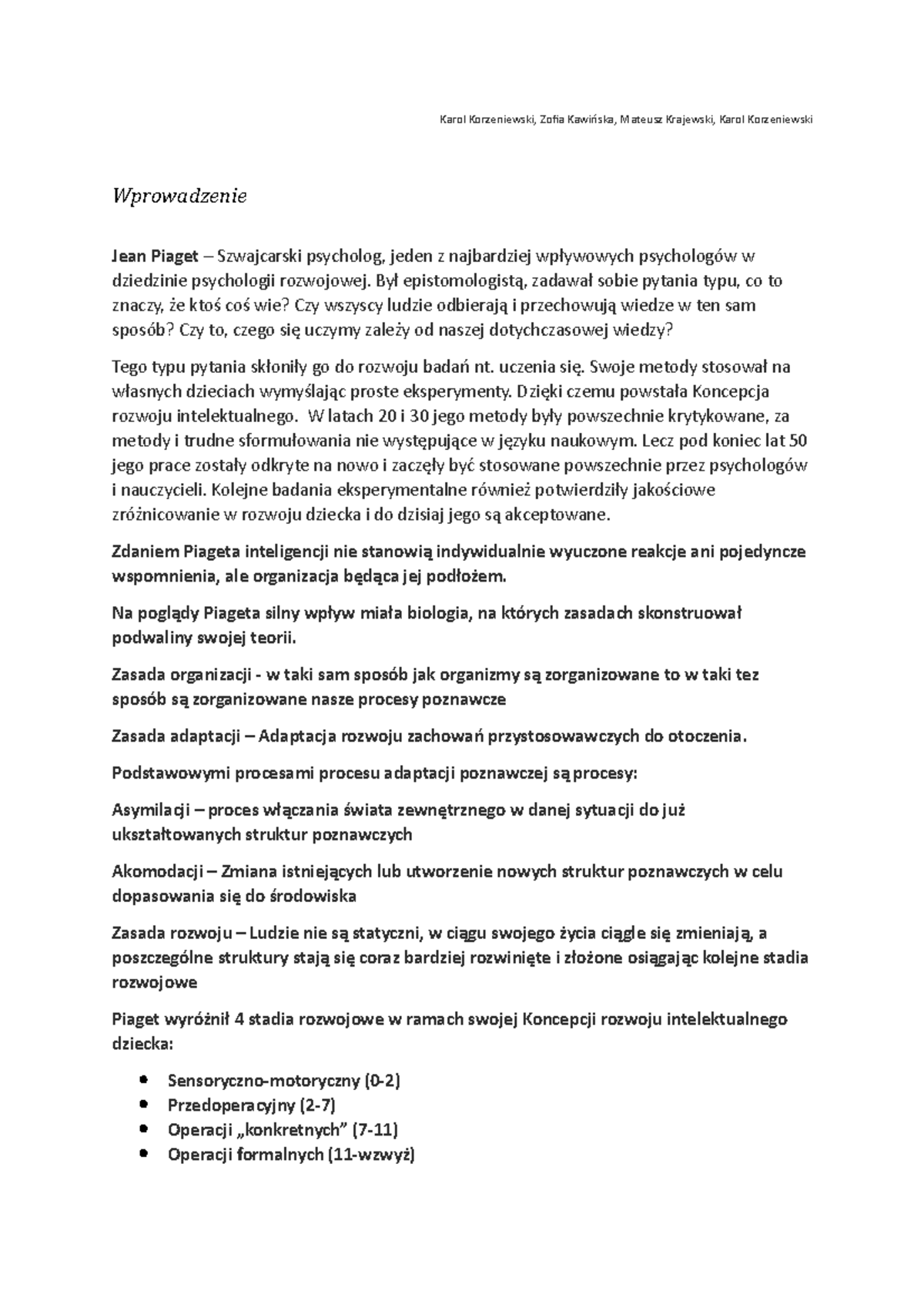 Pajdżet konspekt Karol Korzeniewski, Zofia Kawińska, Mateusz