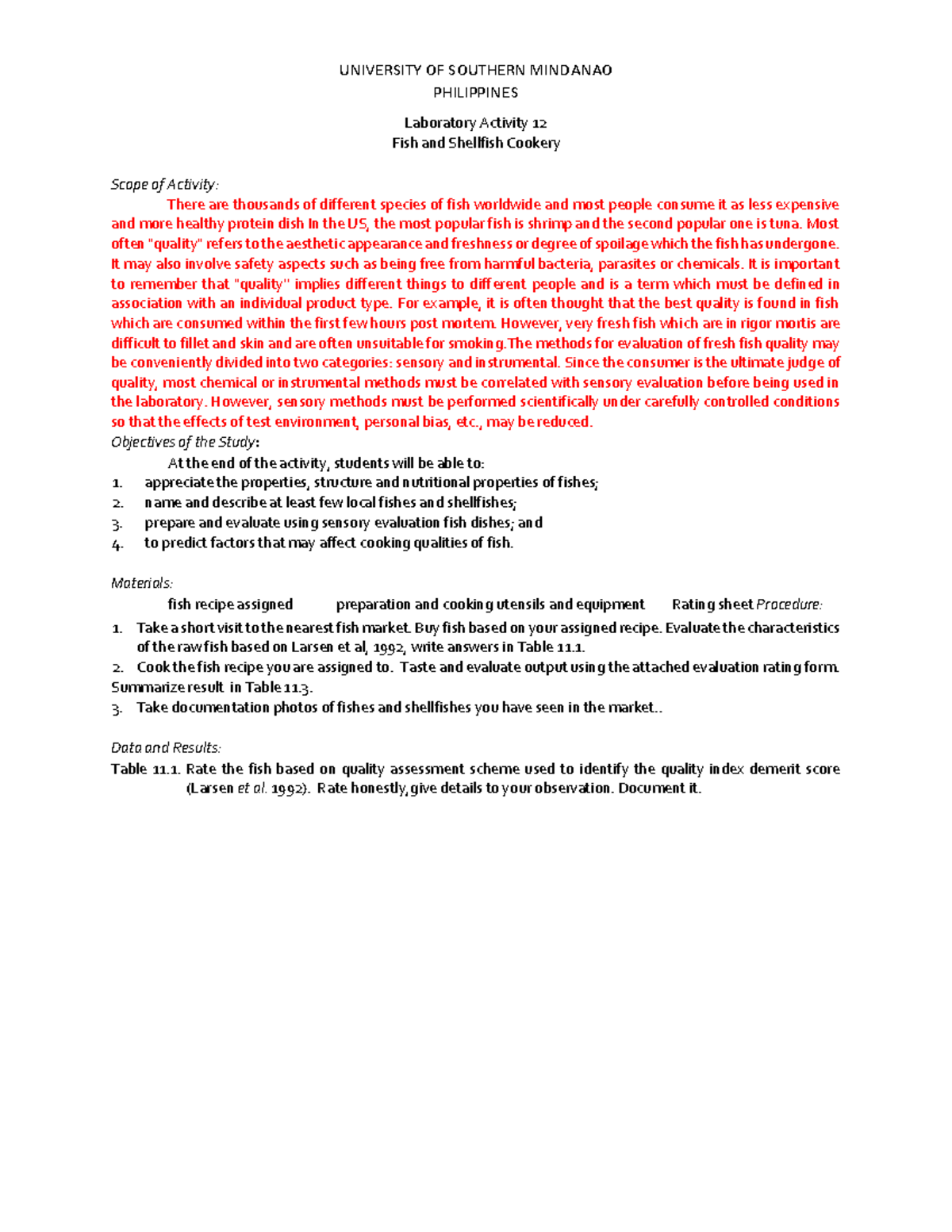BF LAB 12 - Fish and Shellfish cookery - PHILIPPINES Laboratory ...