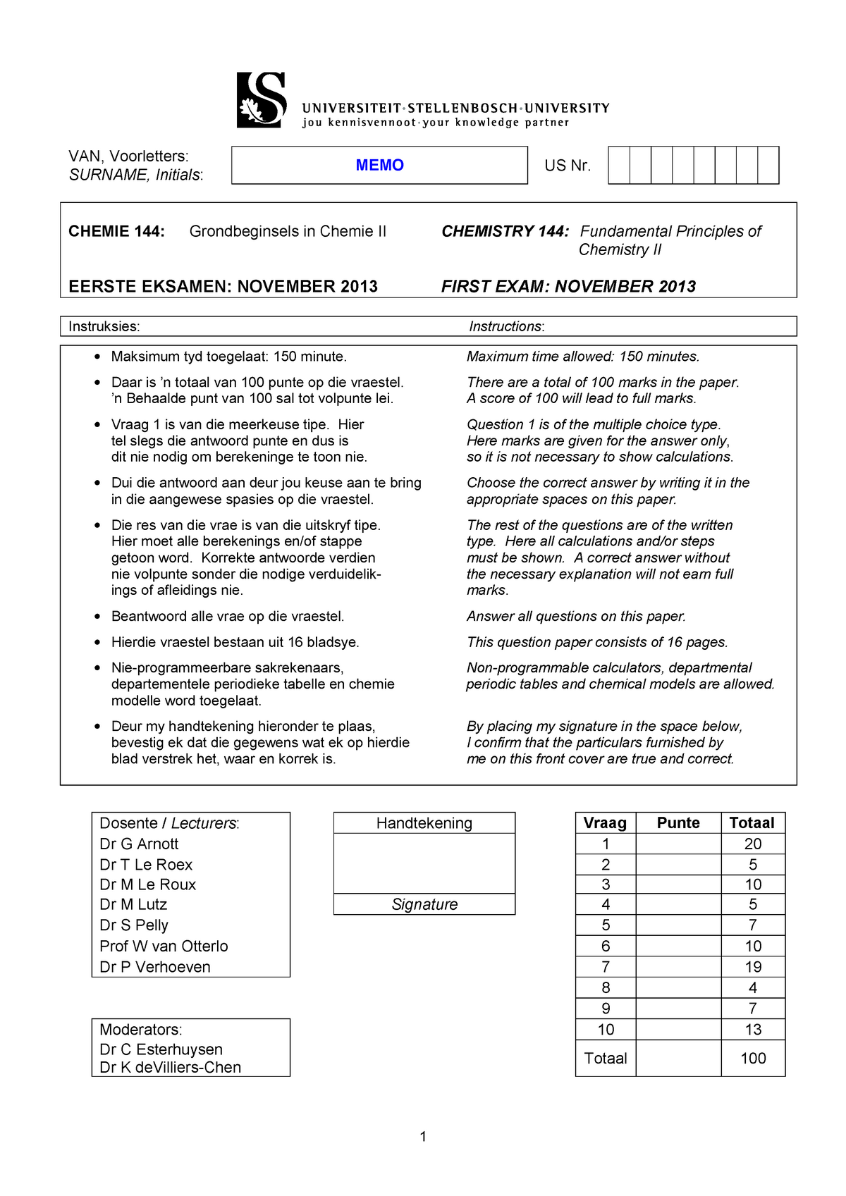 Exam November 2013, questions and answers - VAN, Voorletters: SURNAME ...