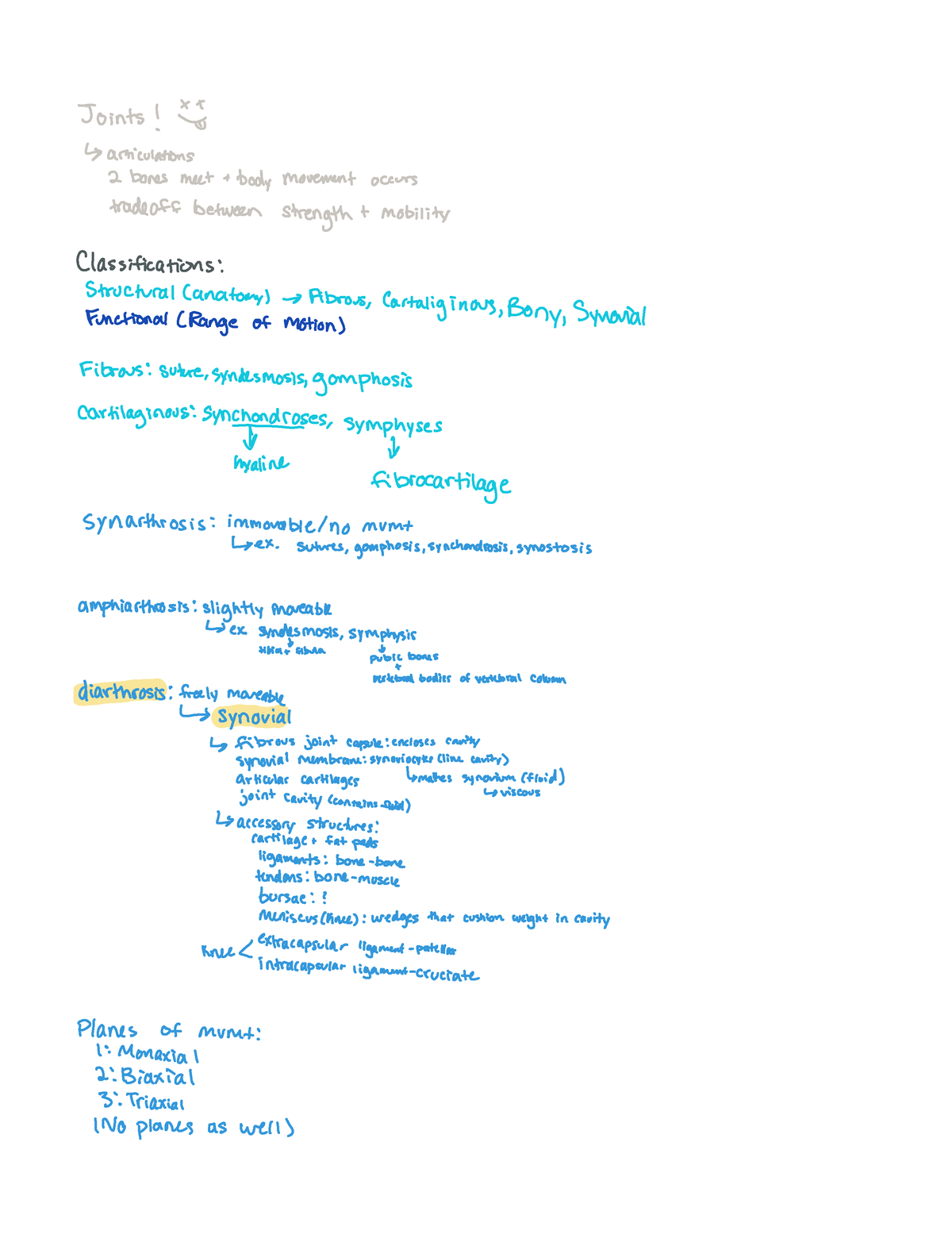 Ch 9 Notes (Joints) - BIOL 121 - Studocu