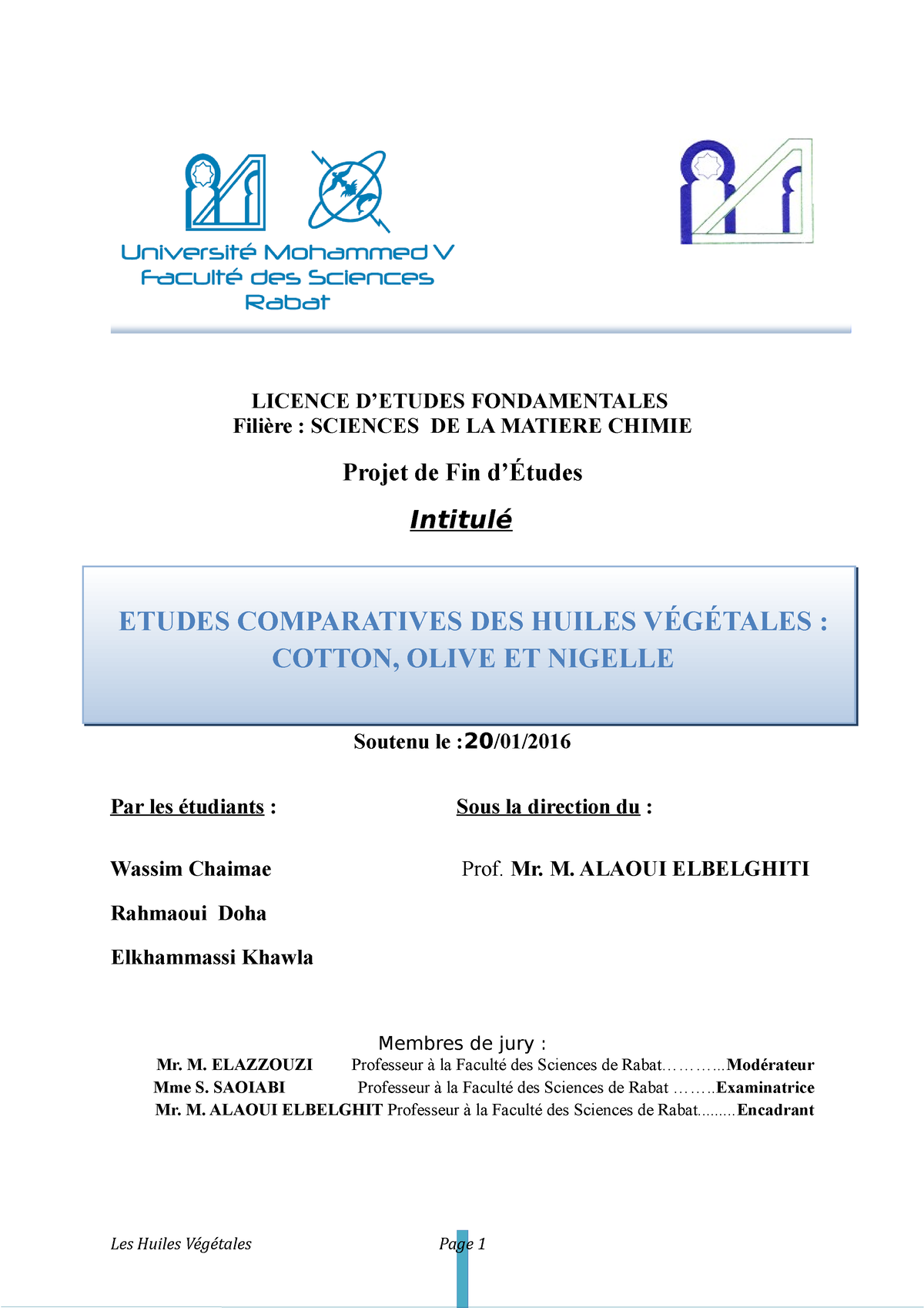 SDIC-PL0506 - PFE Chimie - LICENCE D’ETUDES FONDAMENTALES Filière ...