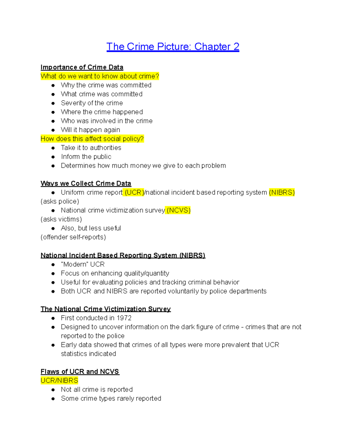 Criminal Justice: Chapter 2 - The Crime Picture: Chapter 2 Importance ...