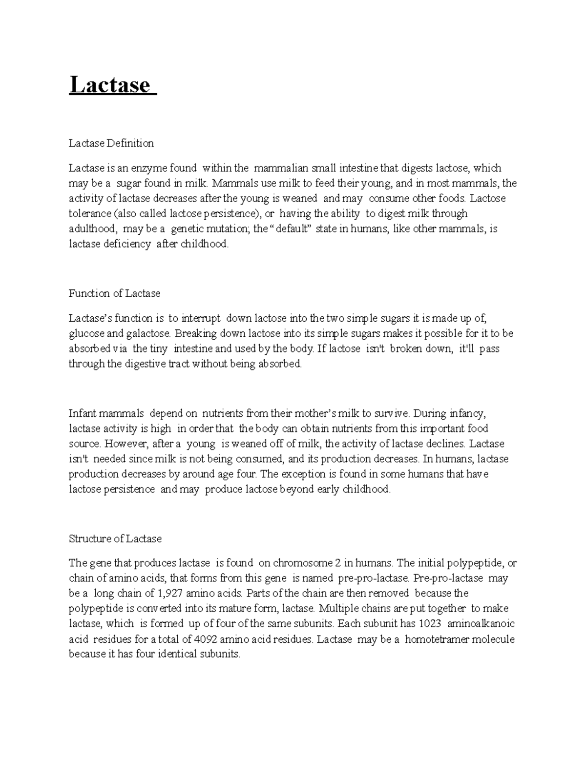 Lactase Exam material 2 Lactase Lactase Definition Lactase is an enzyme found within the