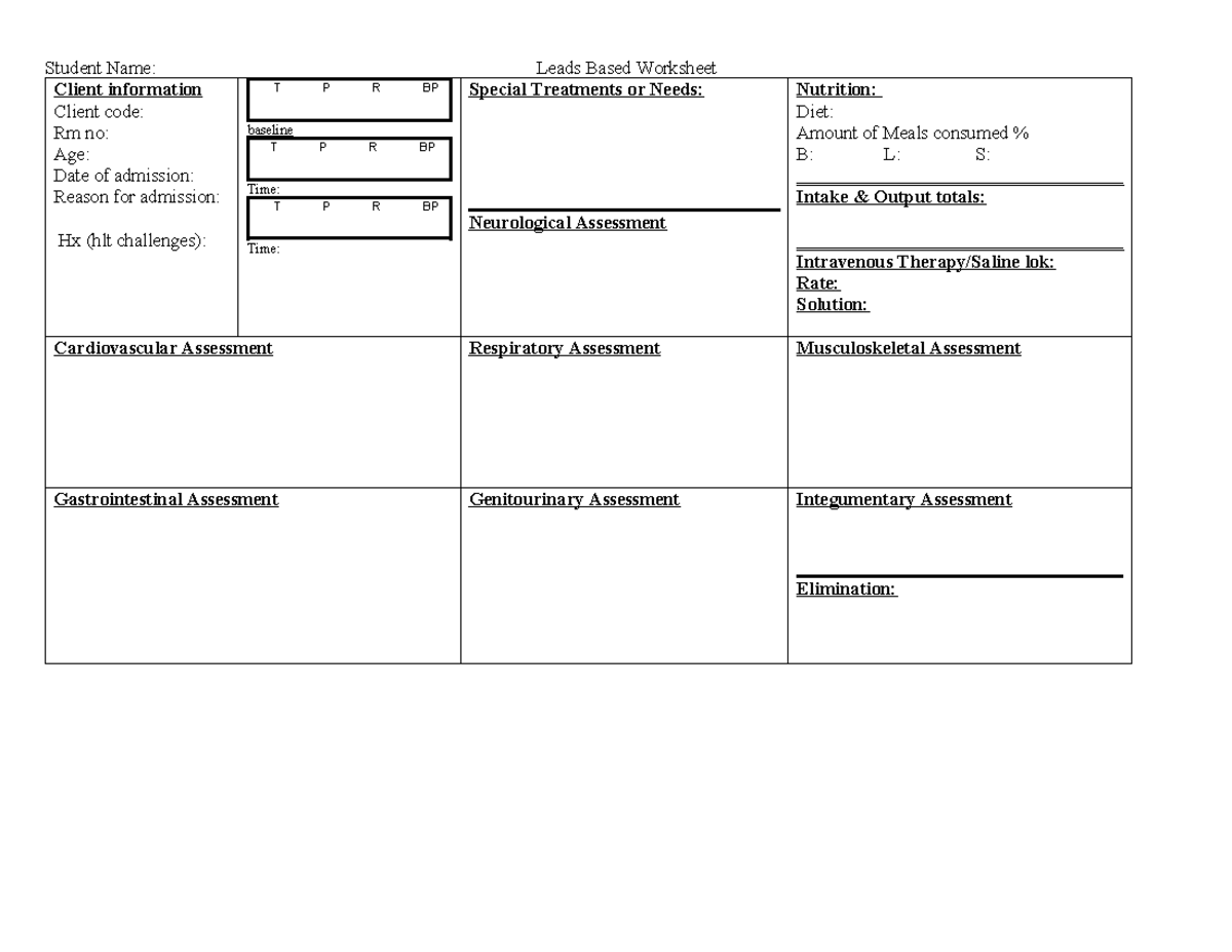 Worksheet with am checklist student -1 - Student Name ...