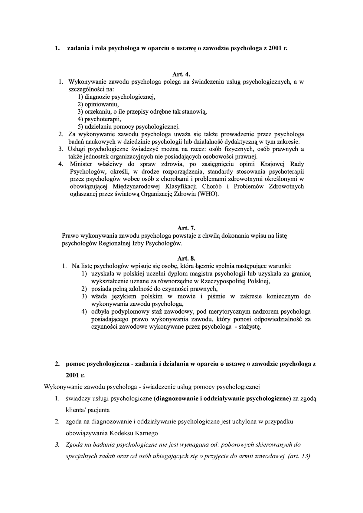 Pomoc-psychologiczna-1 - 1. Zadania I Rola Psychologa W Oparciu O ...