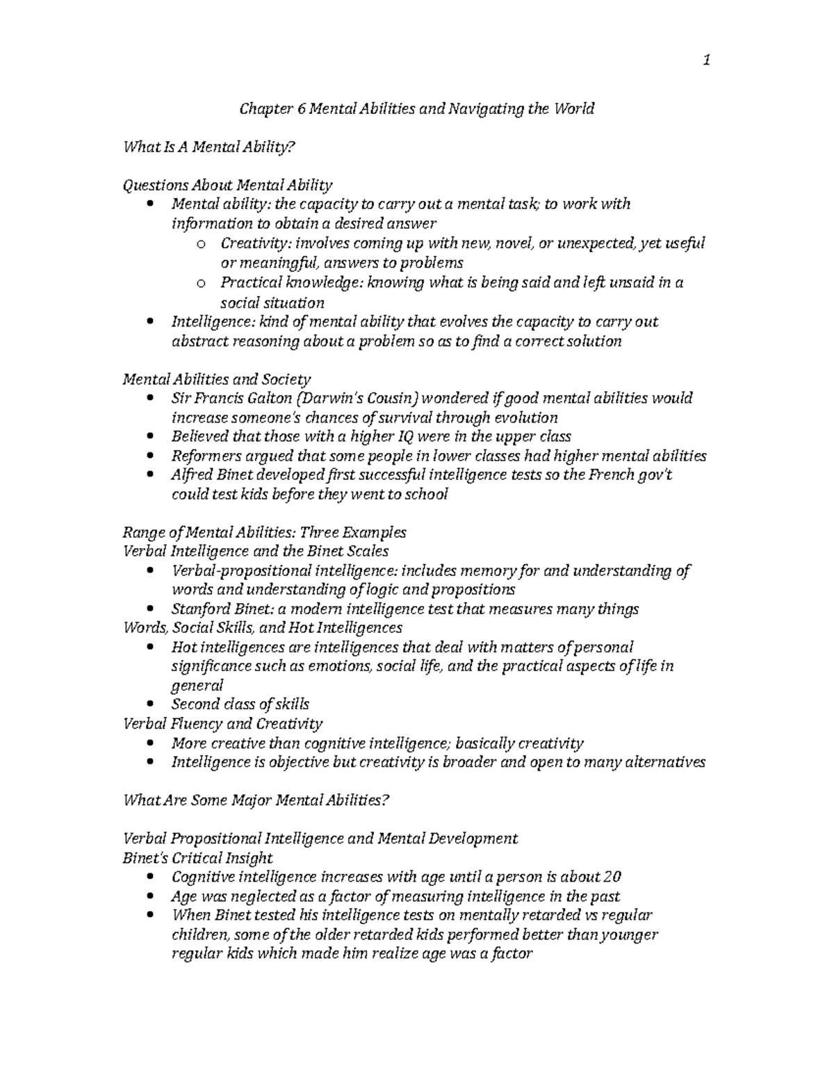 Chapter 6 book notes - 1 Chapter 6 Mental Abilities and Navigating the  World What Is A Mental - StuDocu